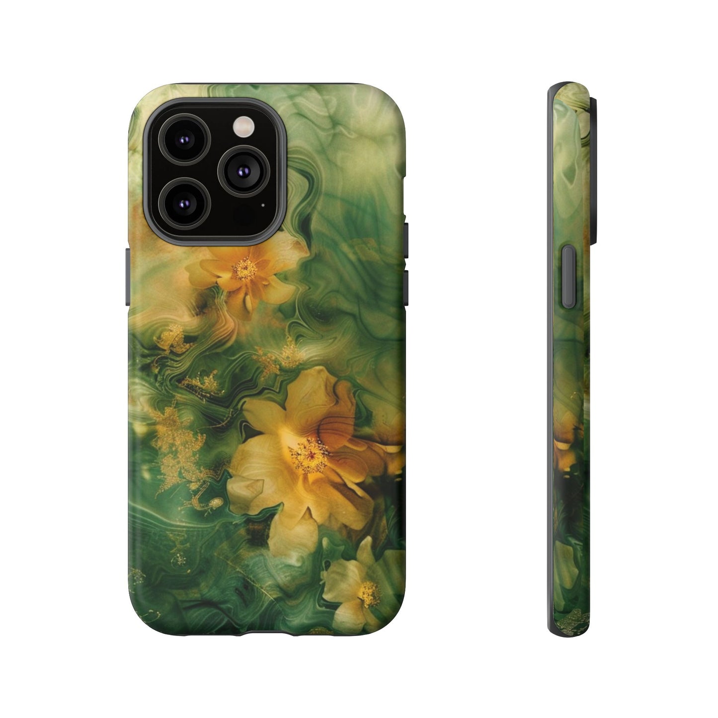 Floral Swirl Phone Case — Green & Gold Vintage Flower Design