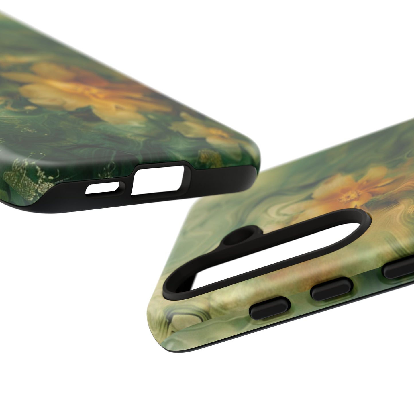 Floral Swirl Phone Case — Green & Gold Vintage Flower Design