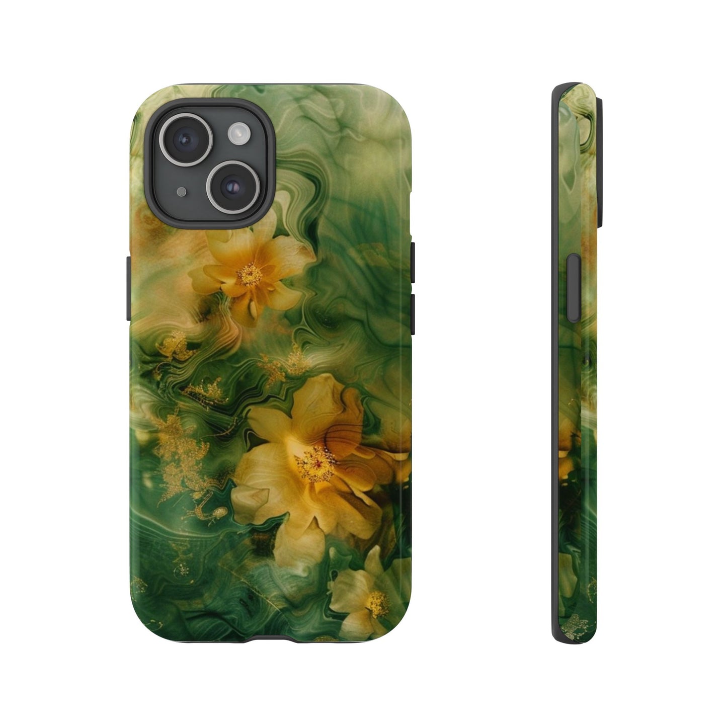 Floral Swirl Phone Case — Green & Gold Vintage Flower Design