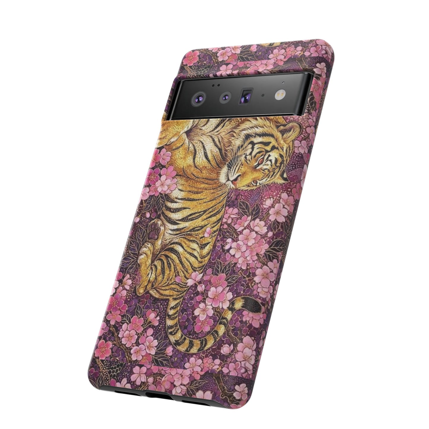 Tiger Floral Phone Case — Vintage Sakura Heavy-Duty Protective Cover