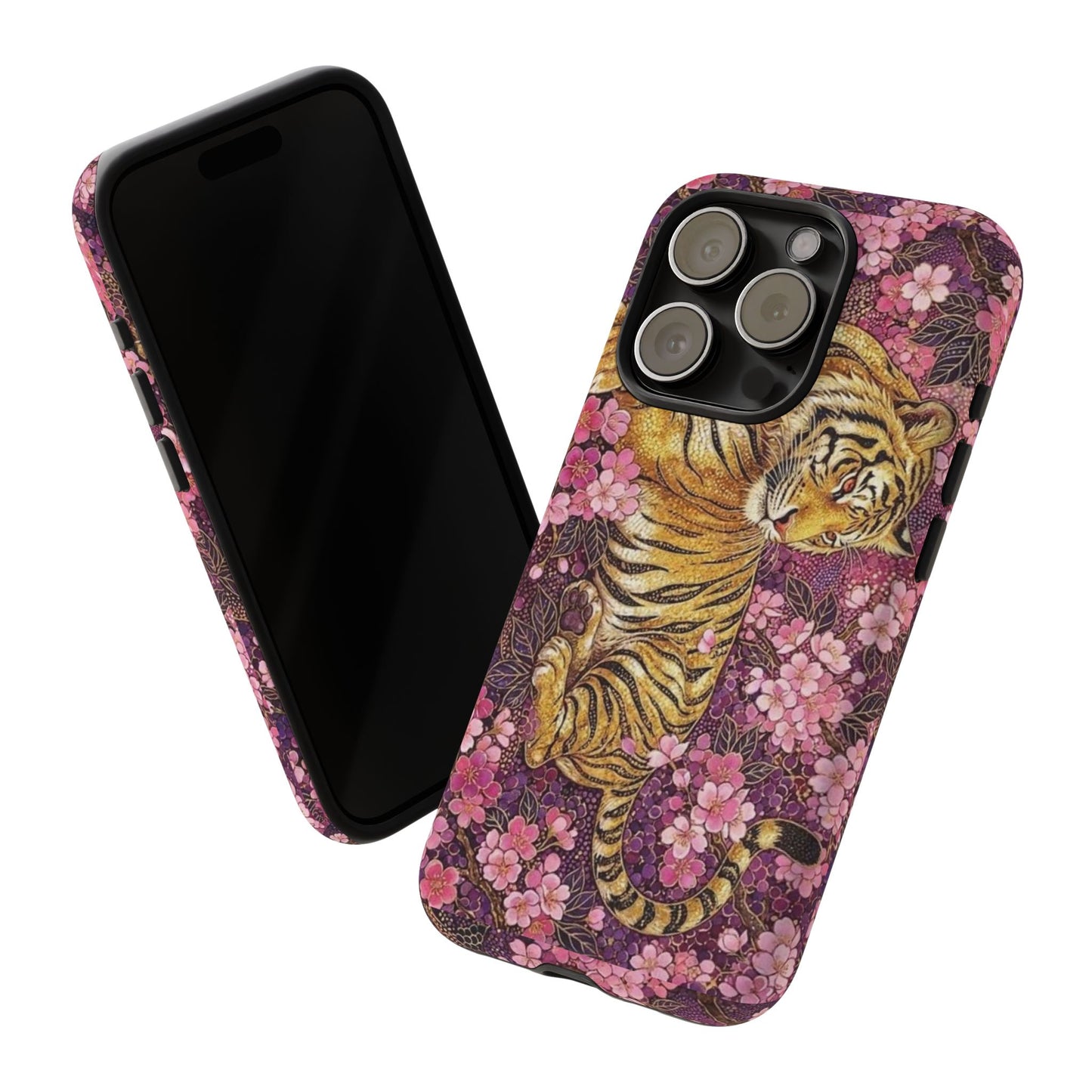 Tiger Floral Phone Case — Vintage Sakura Heavy-Duty Protective Cover