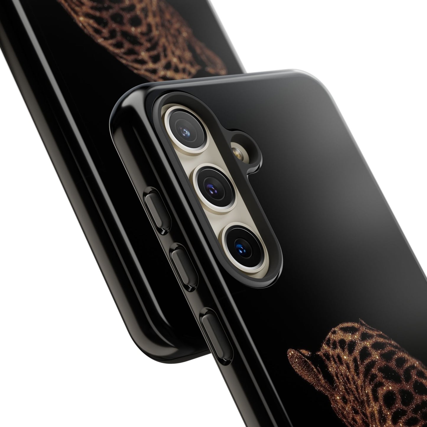 Leopard Print Tough Phone Case - Sleek Black Protective Cover