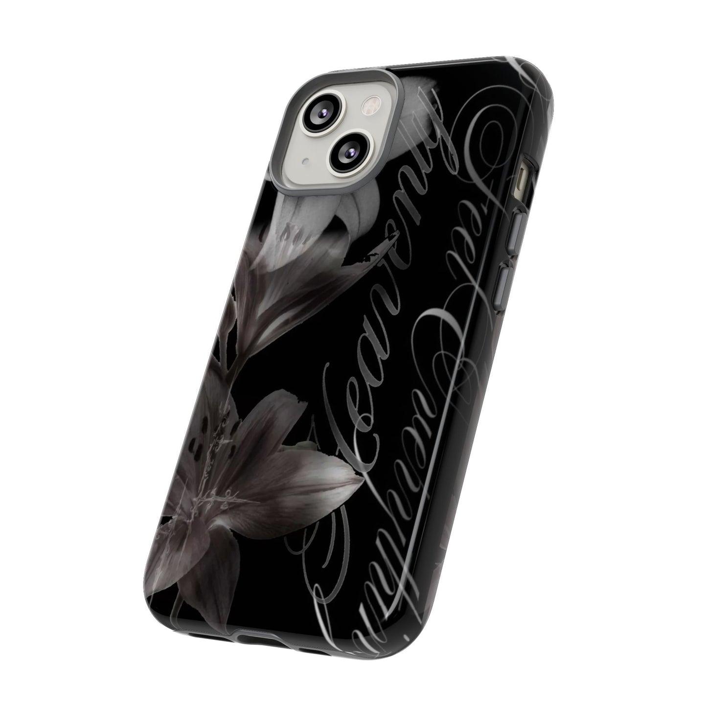 Floral Script Tough Phone Case – Black Lily Protective Cover