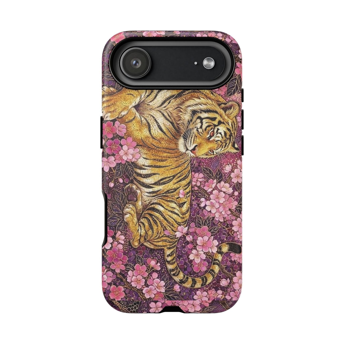 Tiger Floral Phone Case — Vintage Sakura Heavy-Duty Protective Cover