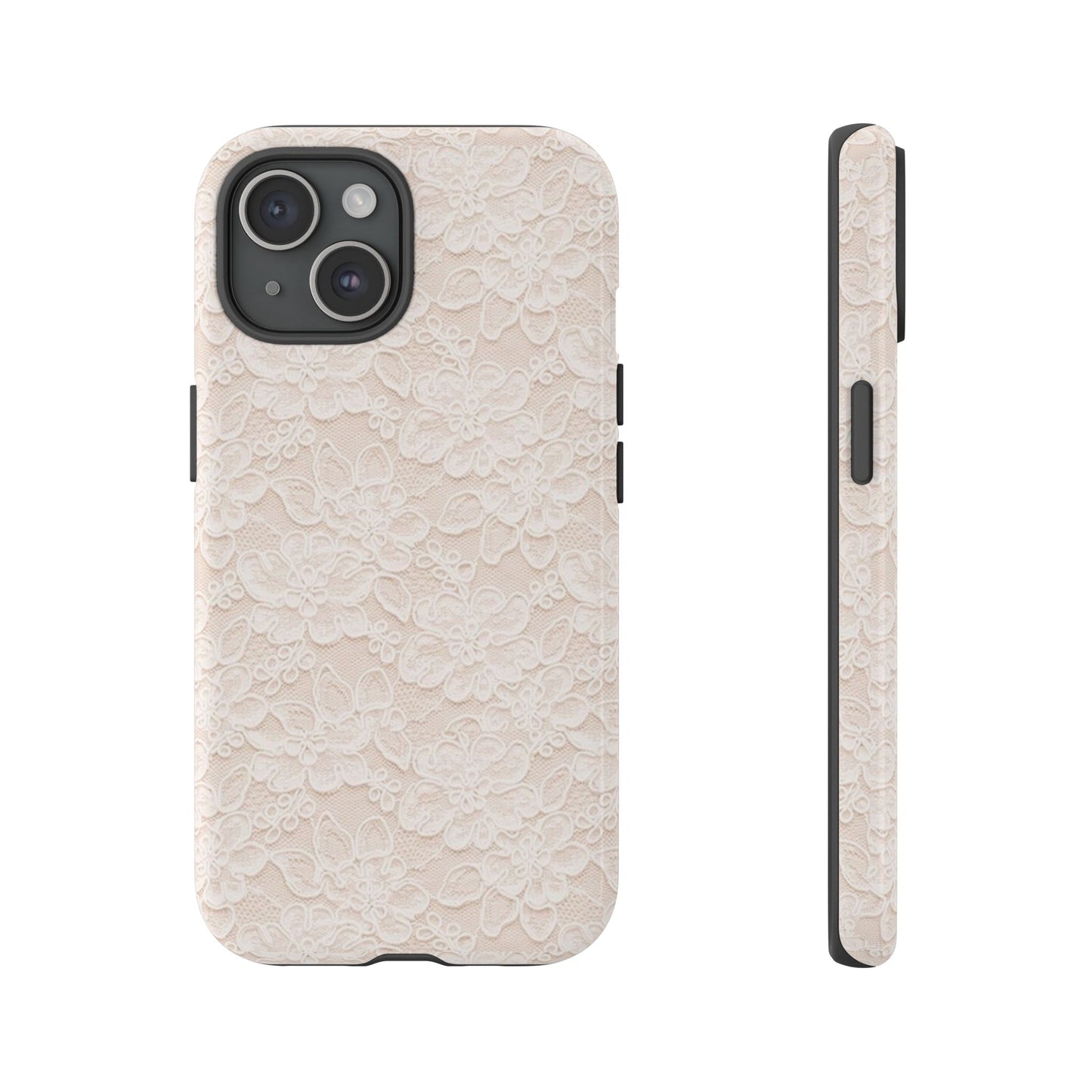Floral Lace Tough Phone Case – Vintage Ivory Protective Cover