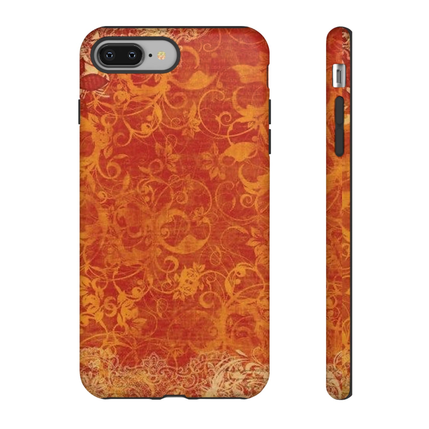 Floral Autumn iPhone Tough Case — Orange Vintage Scroll Design