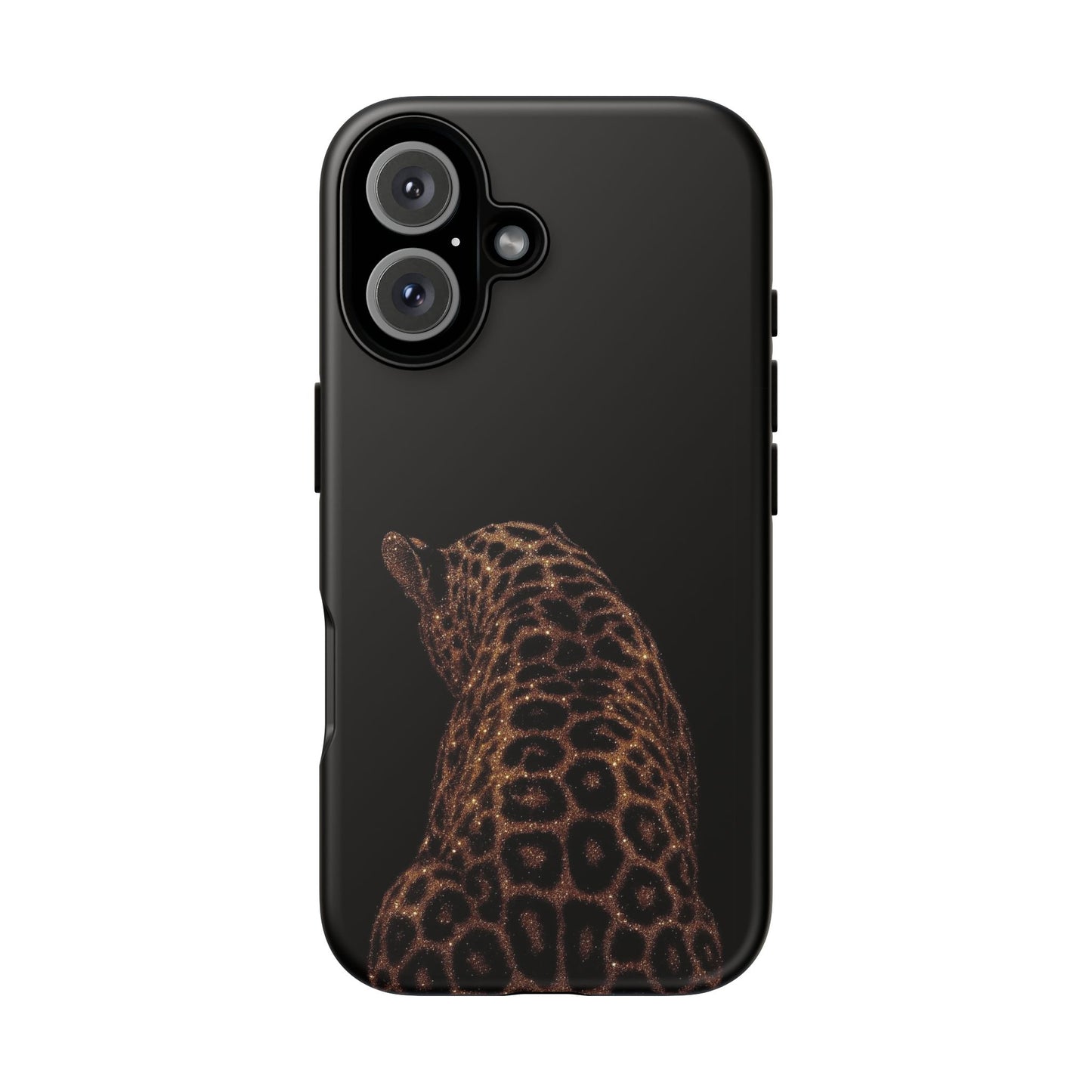 Leopard Print Tough Phone Case - Sleek Black Protective Cover