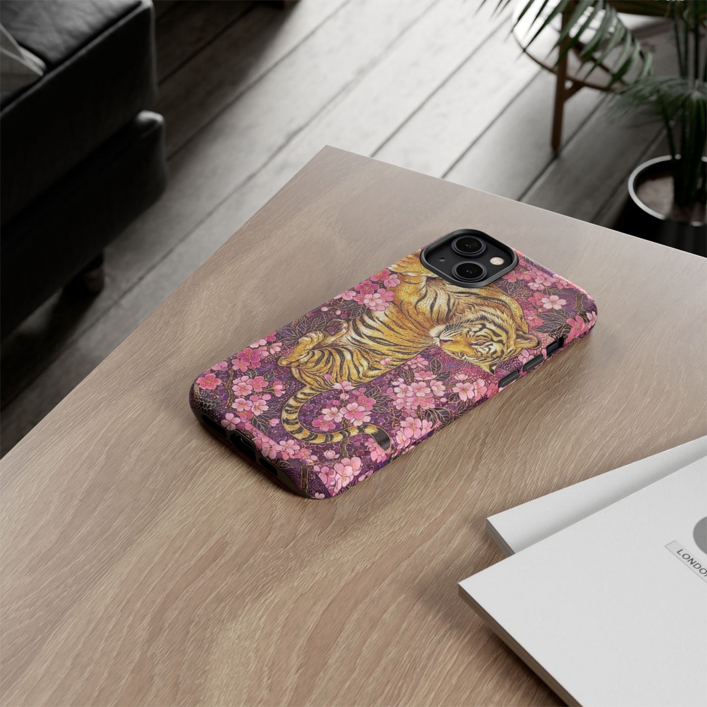 Tiger Floral Phone Case — Vintage Sakura Heavy-Duty Protective Cover