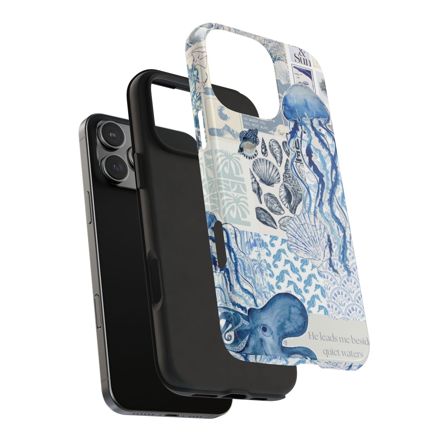 Sea Collage Tough Phone Case — Blue Jellyfish & Shells Coastal Design