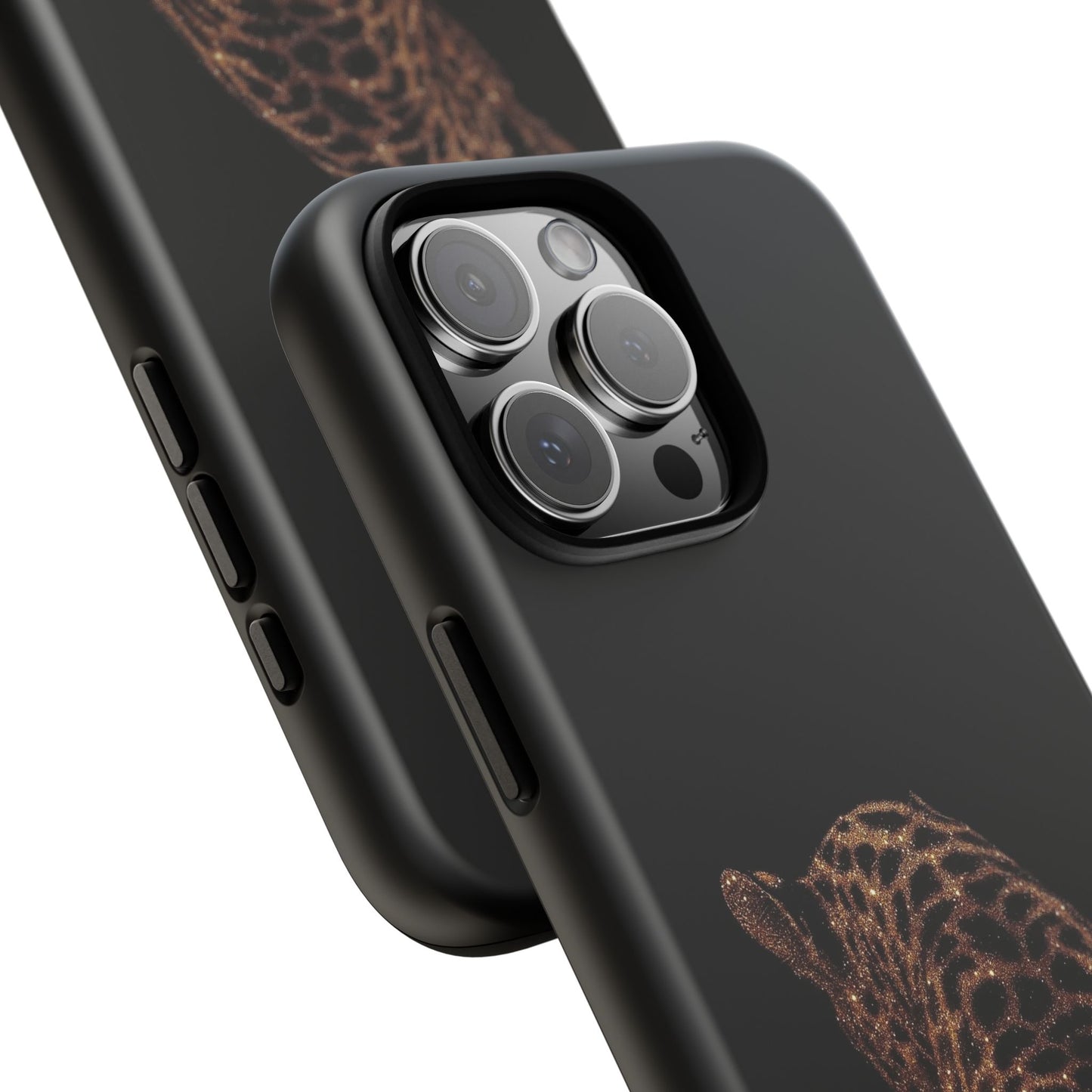 Leopard Print Tough Phone Case - Sleek Black Protective Cover