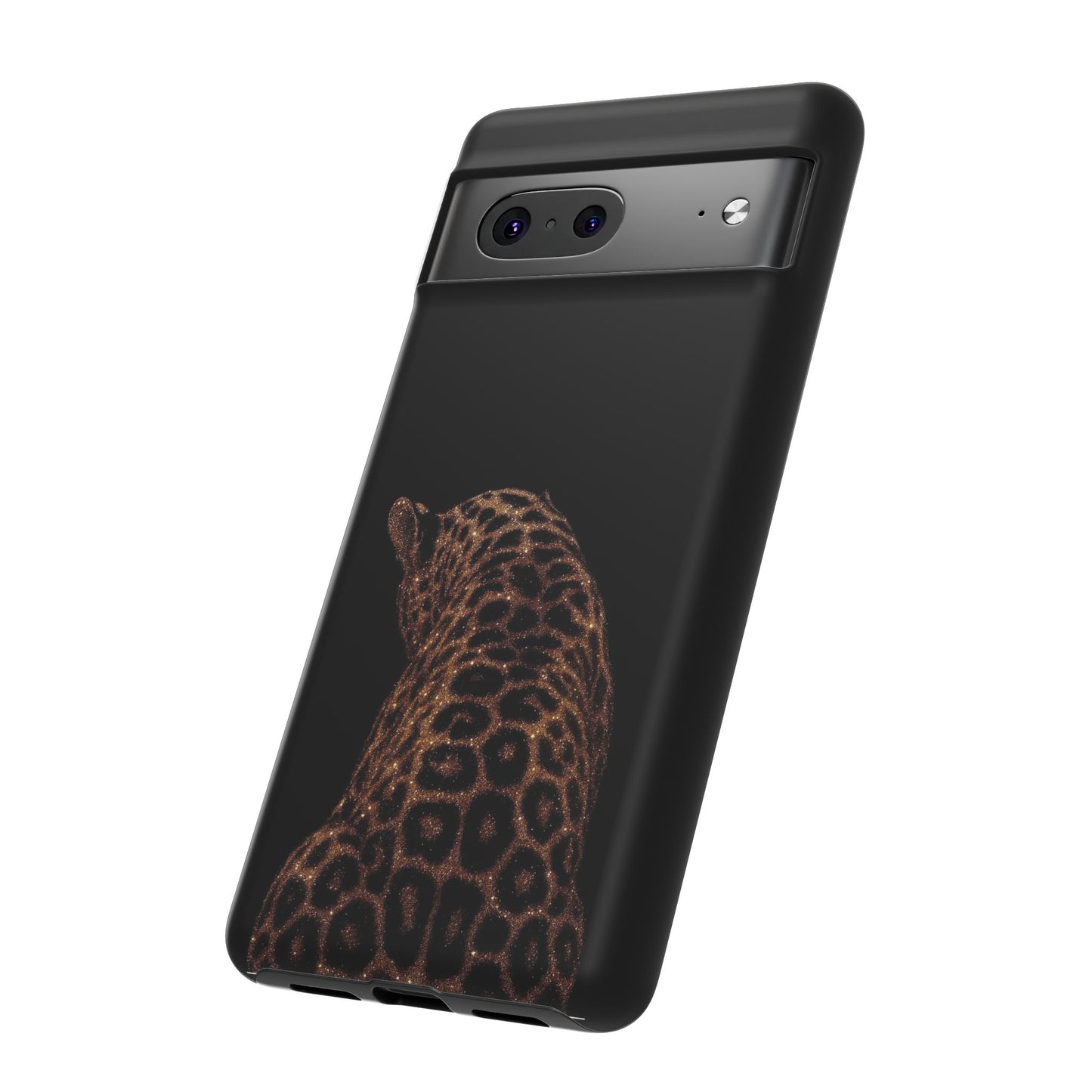Leopard Print Tough Phone Case - Sleek Black Protective Cover