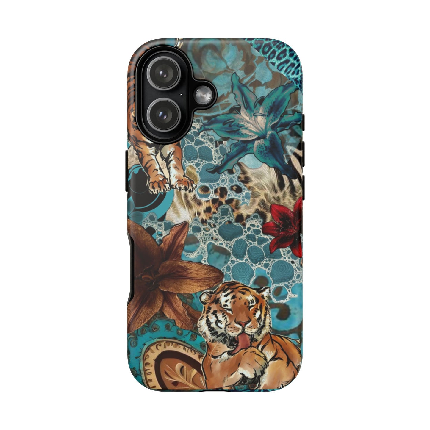 Floral Tiger Phone Case - Teal Safari Protective Cover