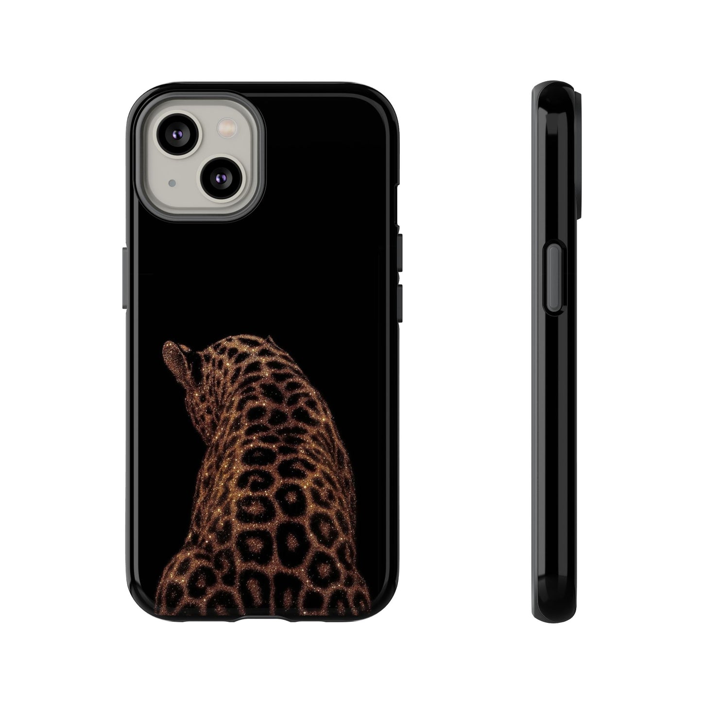 Leopard Print Tough Phone Case - Sleek Black Protective Cover