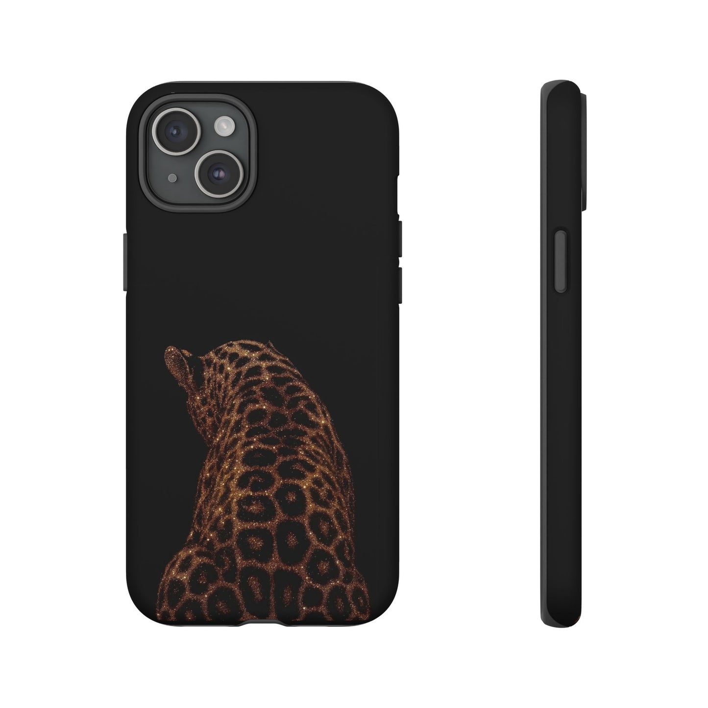 Leopard Print Tough Phone Case - Sleek Black Protective Cover