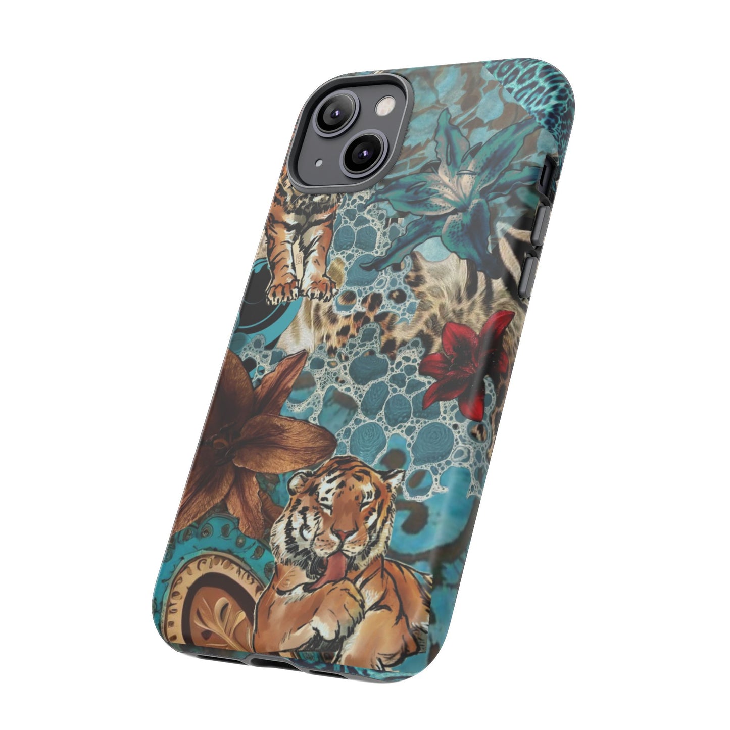 Floral Tiger Phone Case - Teal Safari Protective Cover