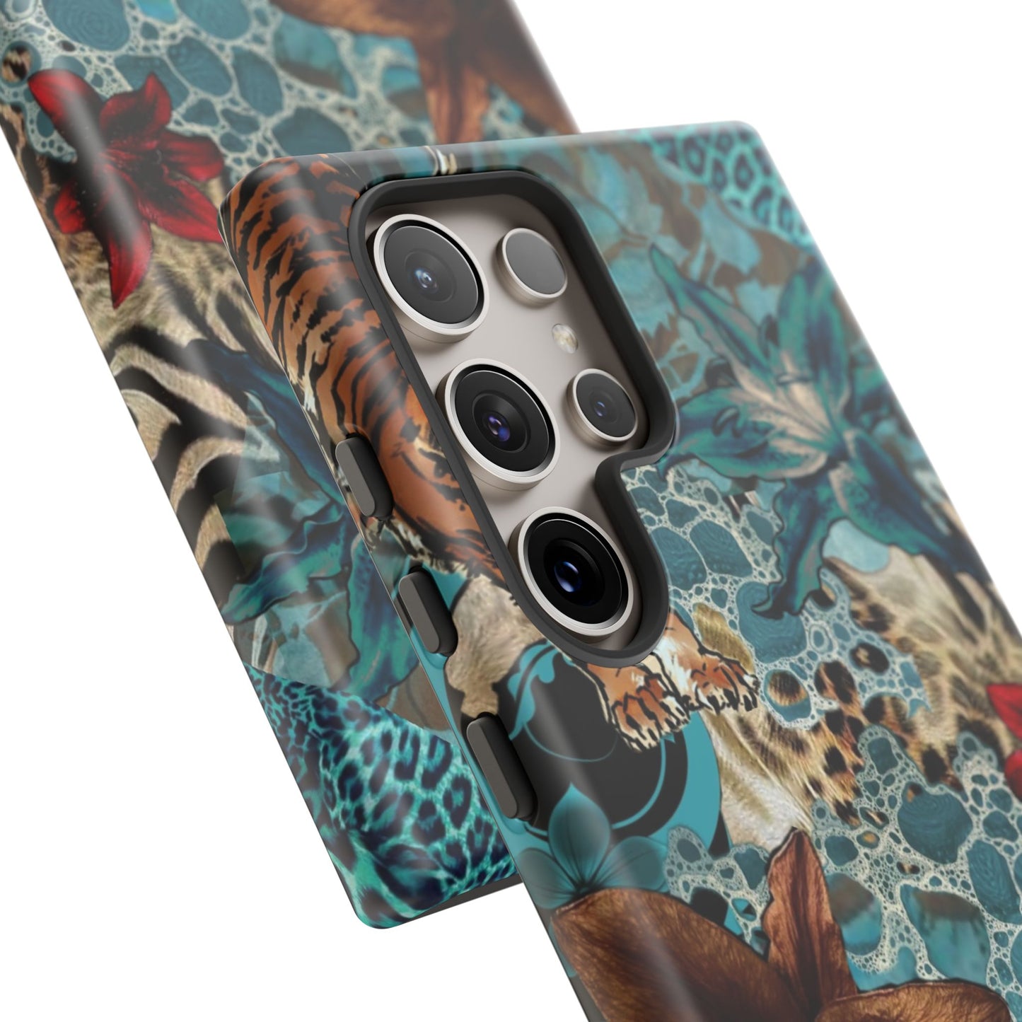 Floral Tiger Phone Case - Teal Safari Protective Cover