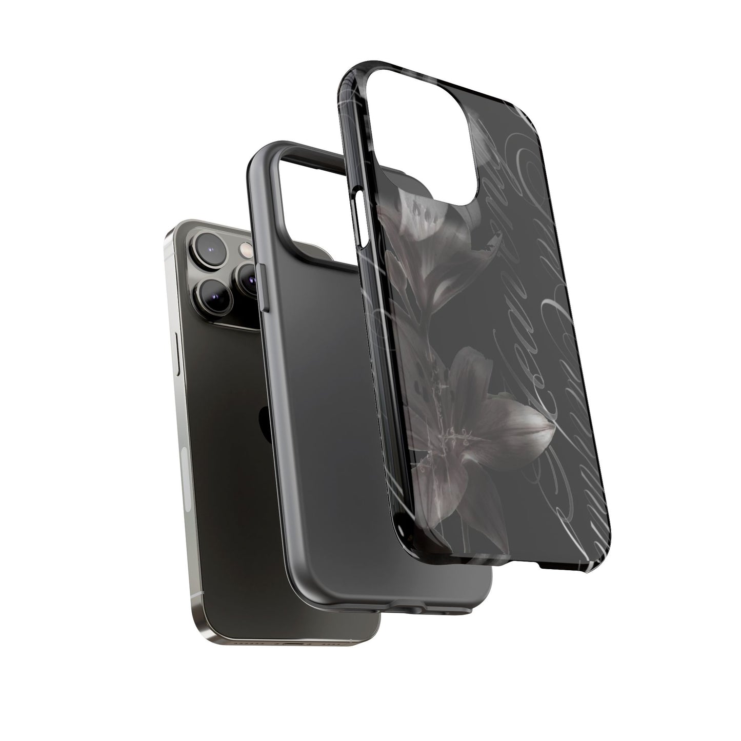 Floral Script Tough Phone Case – Black Lily Protective Cover