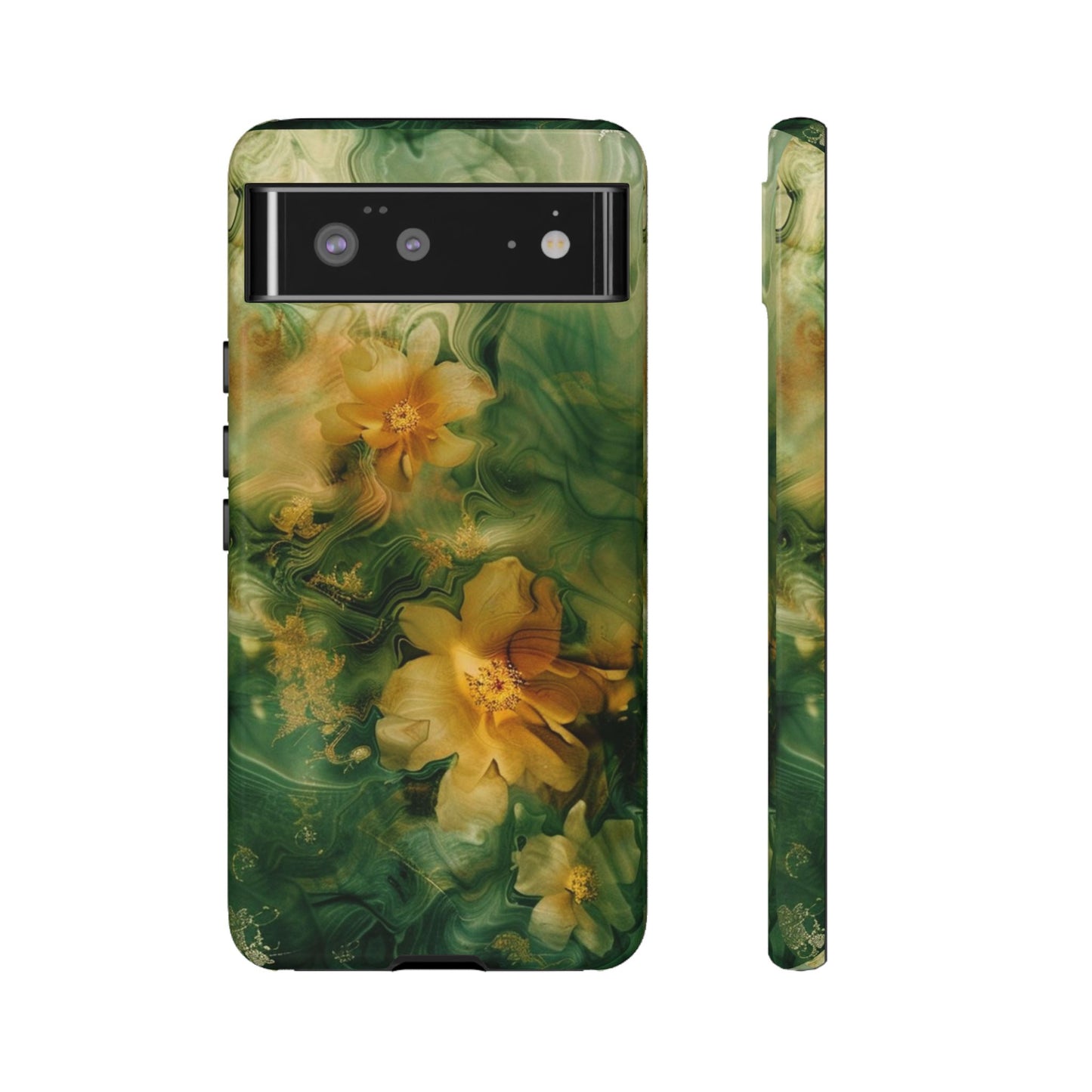 Floral Swirl Phone Case — Green & Gold Vintage Flower Design