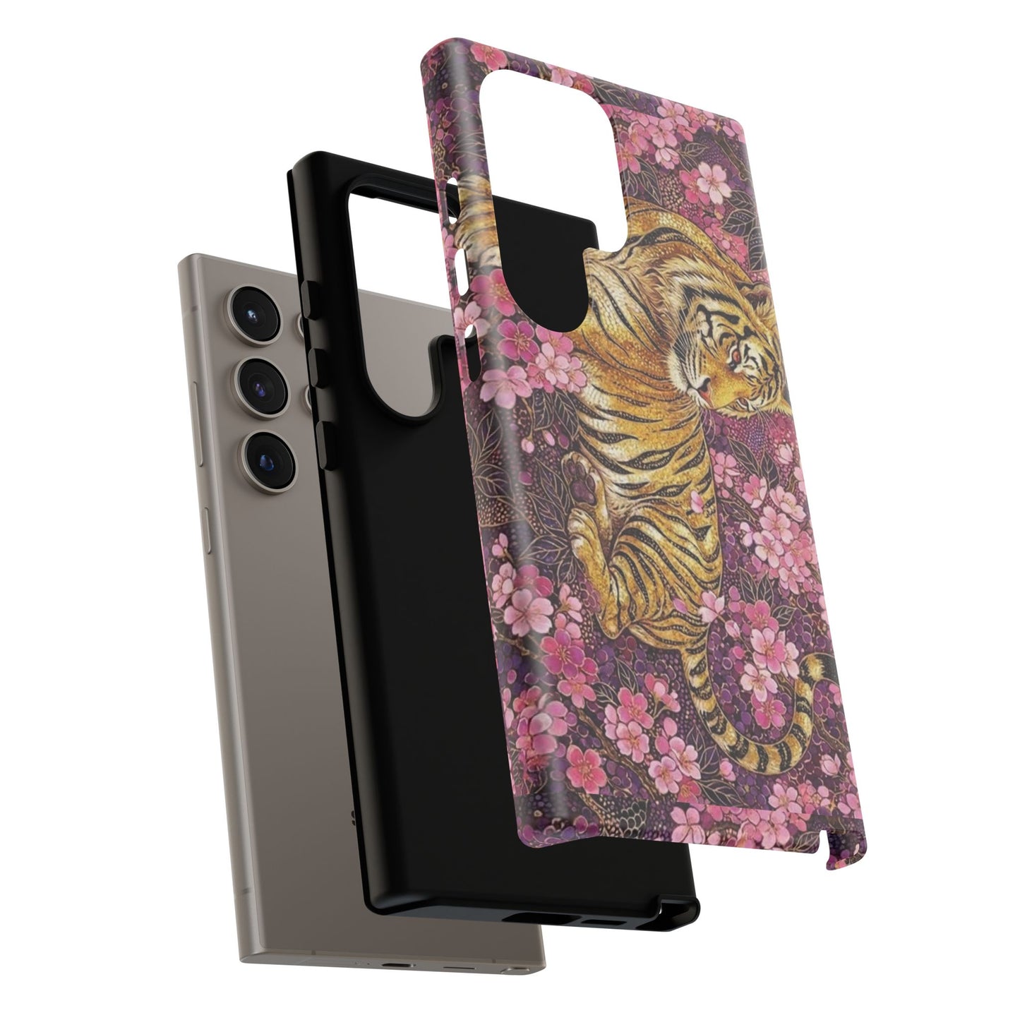 Tiger Floral Phone Case — Vintage Sakura Heavy-Duty Protective Cover