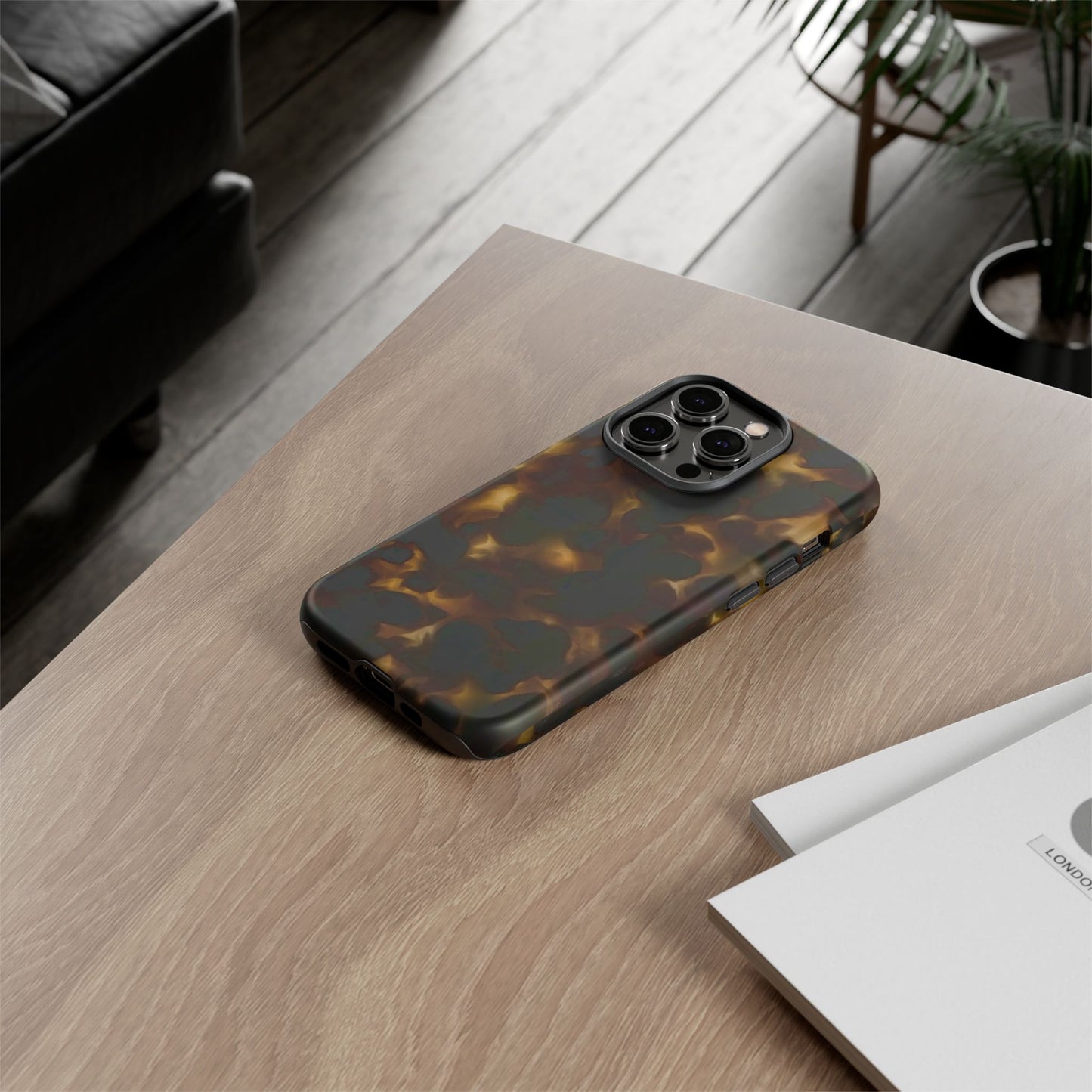 Tortoiseshell Phone Case — Protective Tough Case with Classic Brown Pattern
