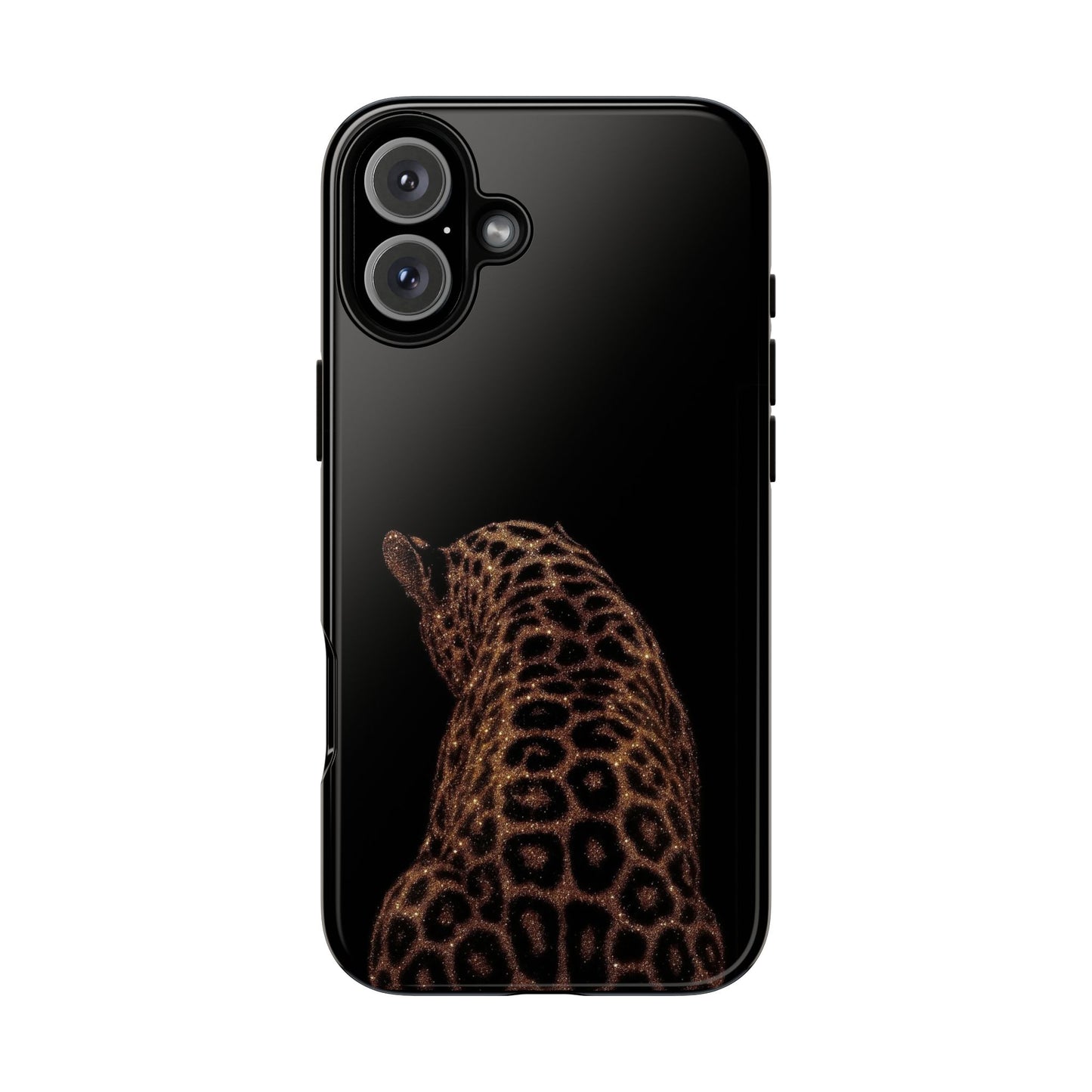 Leopard Print Tough Phone Case - Sleek Black Protective Cover