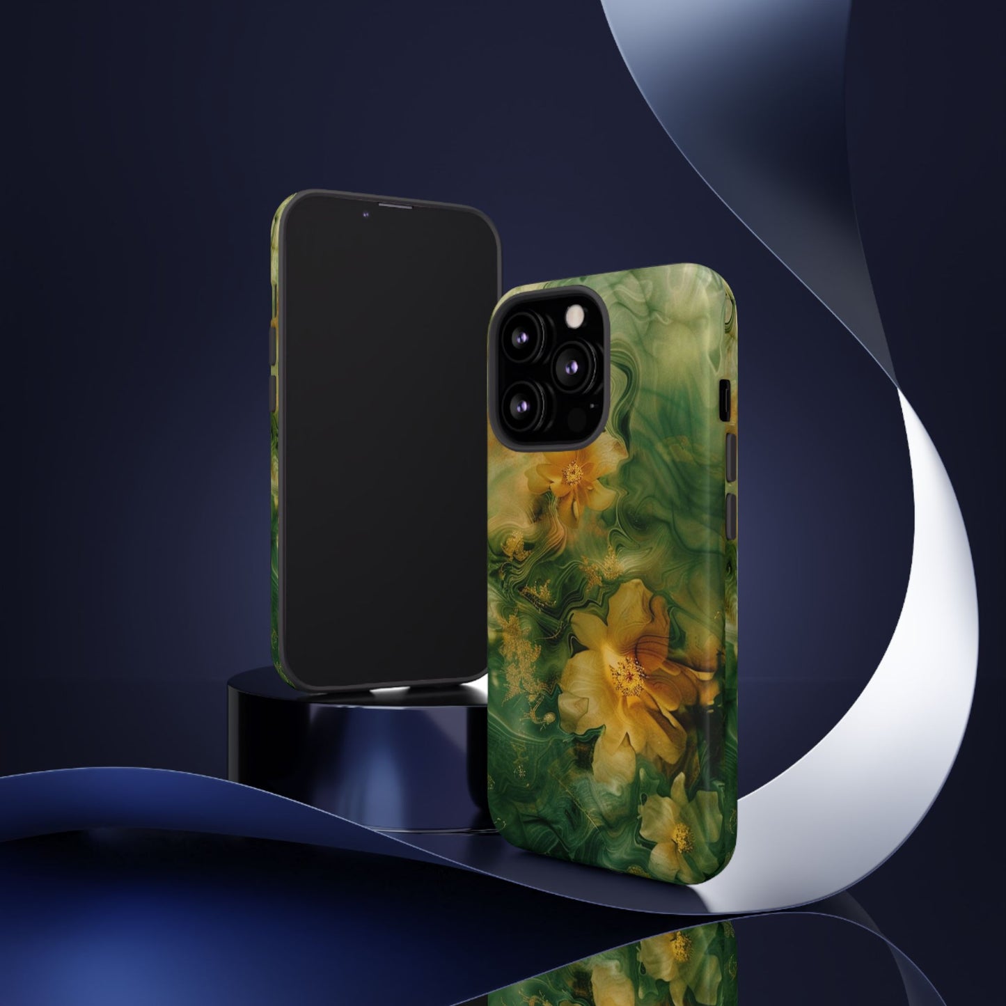 Floral Swirl Phone Case — Green & Gold Vintage Flower Design