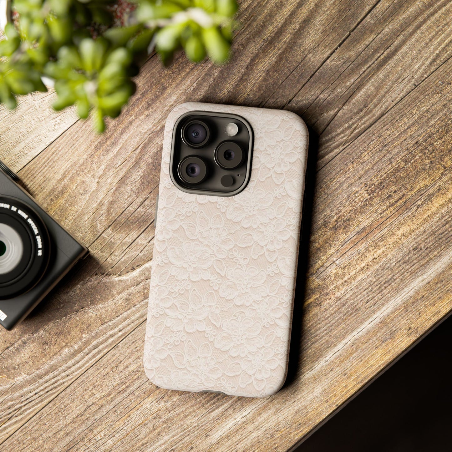 Floral Lace Tough Phone Case – Vintage Ivory Protective Cover