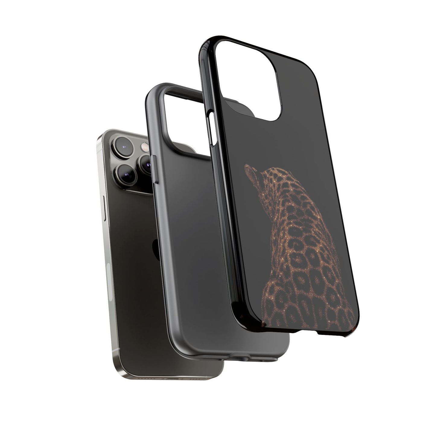 Leopard Print Tough Phone Case - Sleek Black Protective Cover