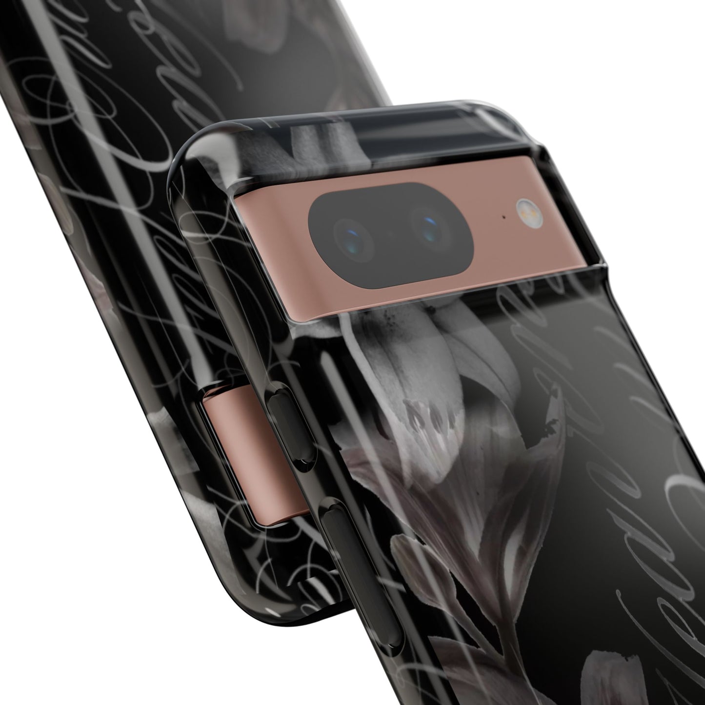 Floral Script Tough Phone Case – Black Lily Protective Cover