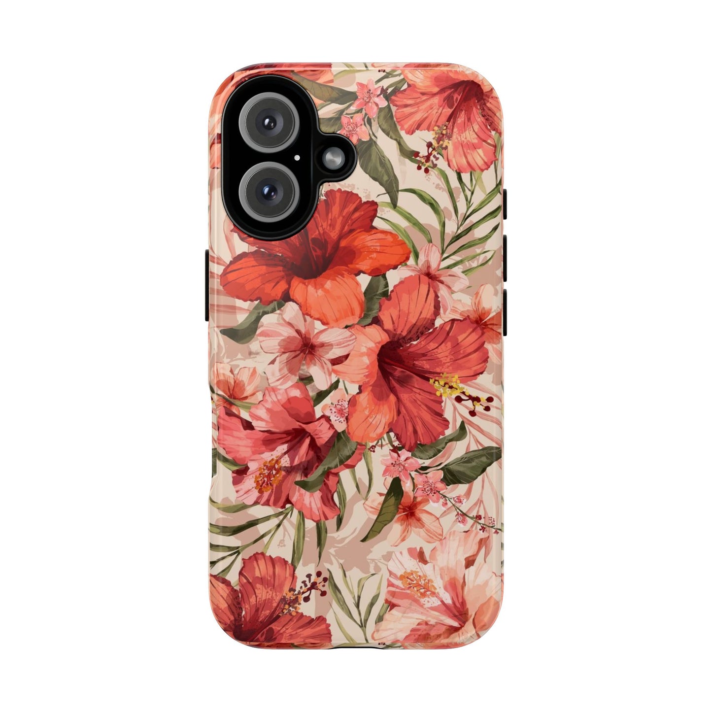Floral Hibiscus Tough Phone Case — Tropical Red Blossom Protective Cover