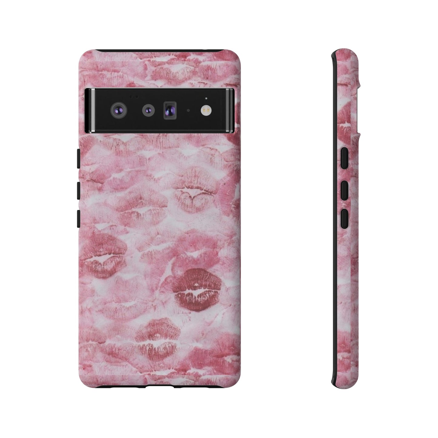 Kiss Print Tough Phone Case — Pink Marble Lip Pattern, Protective iPhone Cover