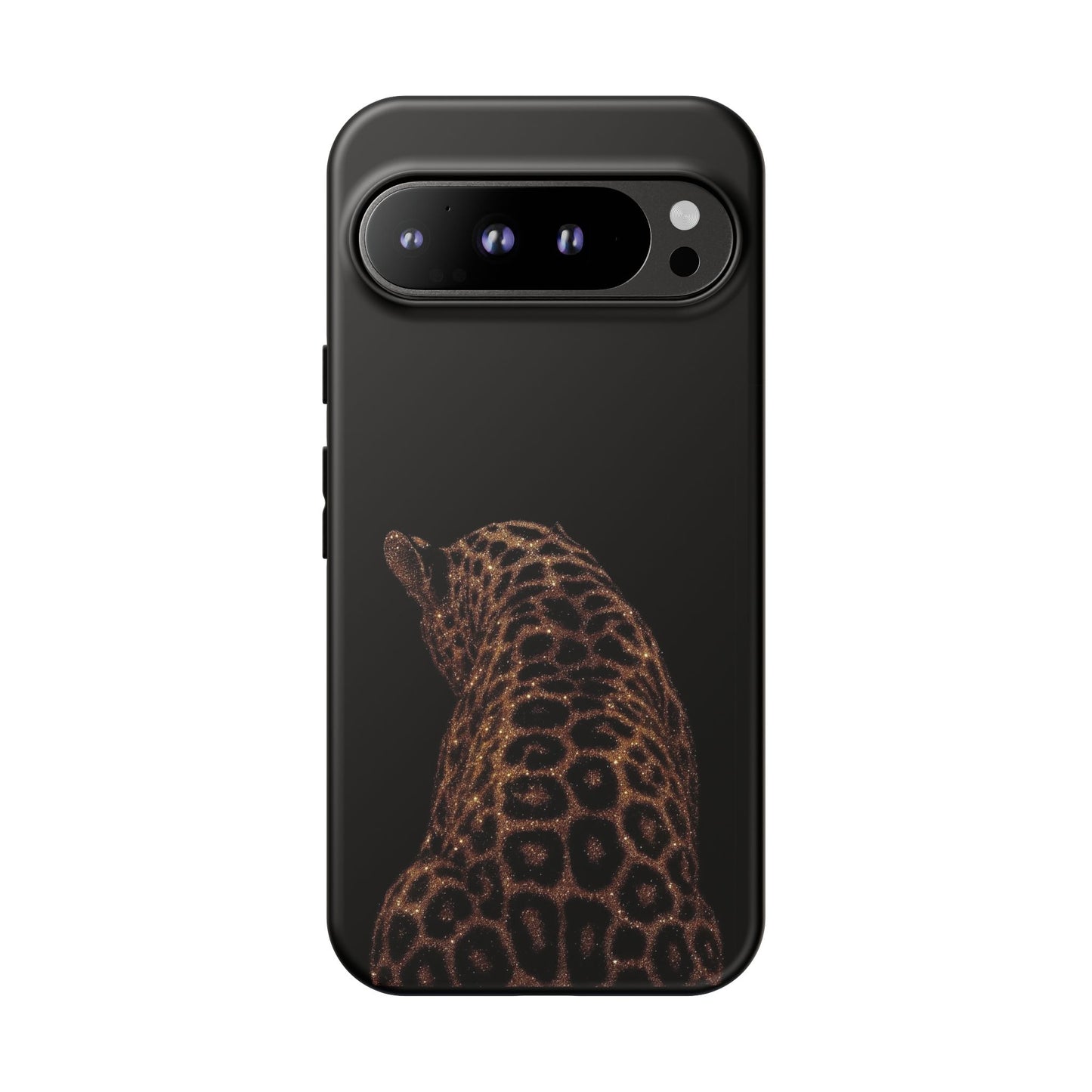 Leopard Print Tough Phone Case - Sleek Black Protective Cover