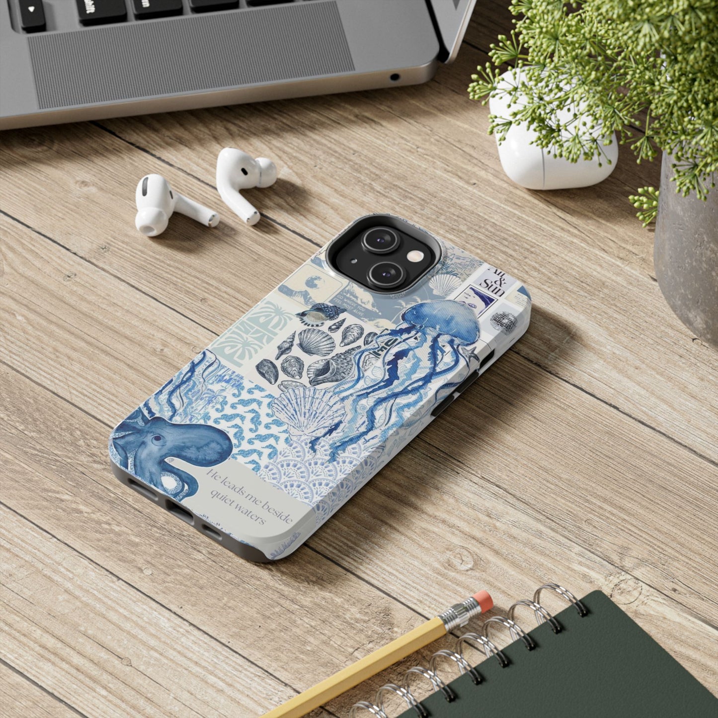 Sea Collage Tough Phone Case — Blue Jellyfish & Shells Coastal Design