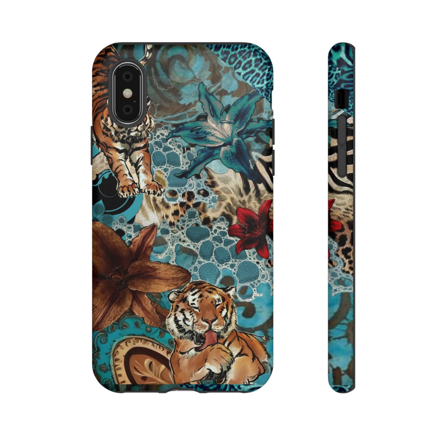 Floral Tiger Phone Case - Teal Safari Protective Cover