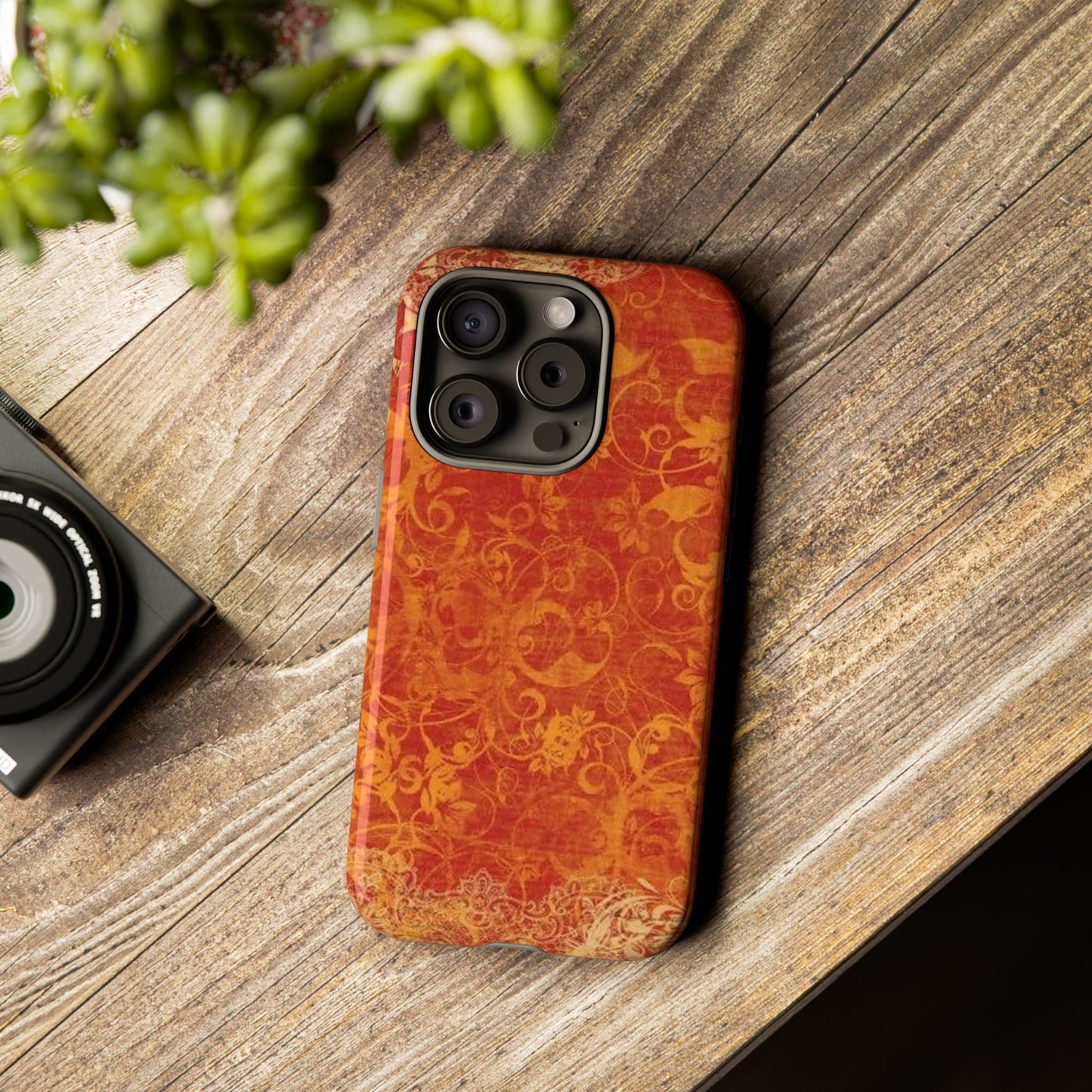 Floral Autumn iPhone Tough Case — Orange Vintage Scroll Design