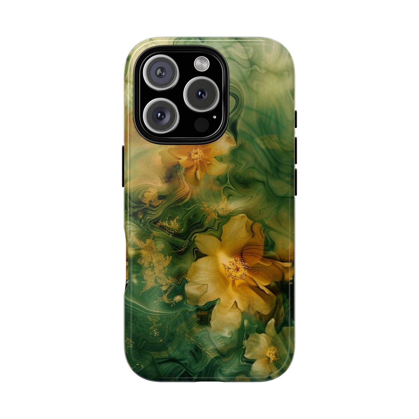 Floral Swirl Phone Case — Green & Gold Vintage Flower Design