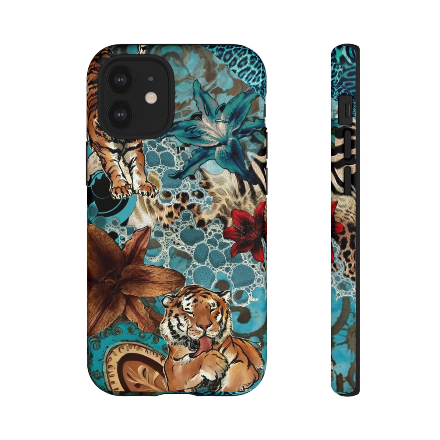 Floral Tiger Phone Case - Teal Safari Protective Cover