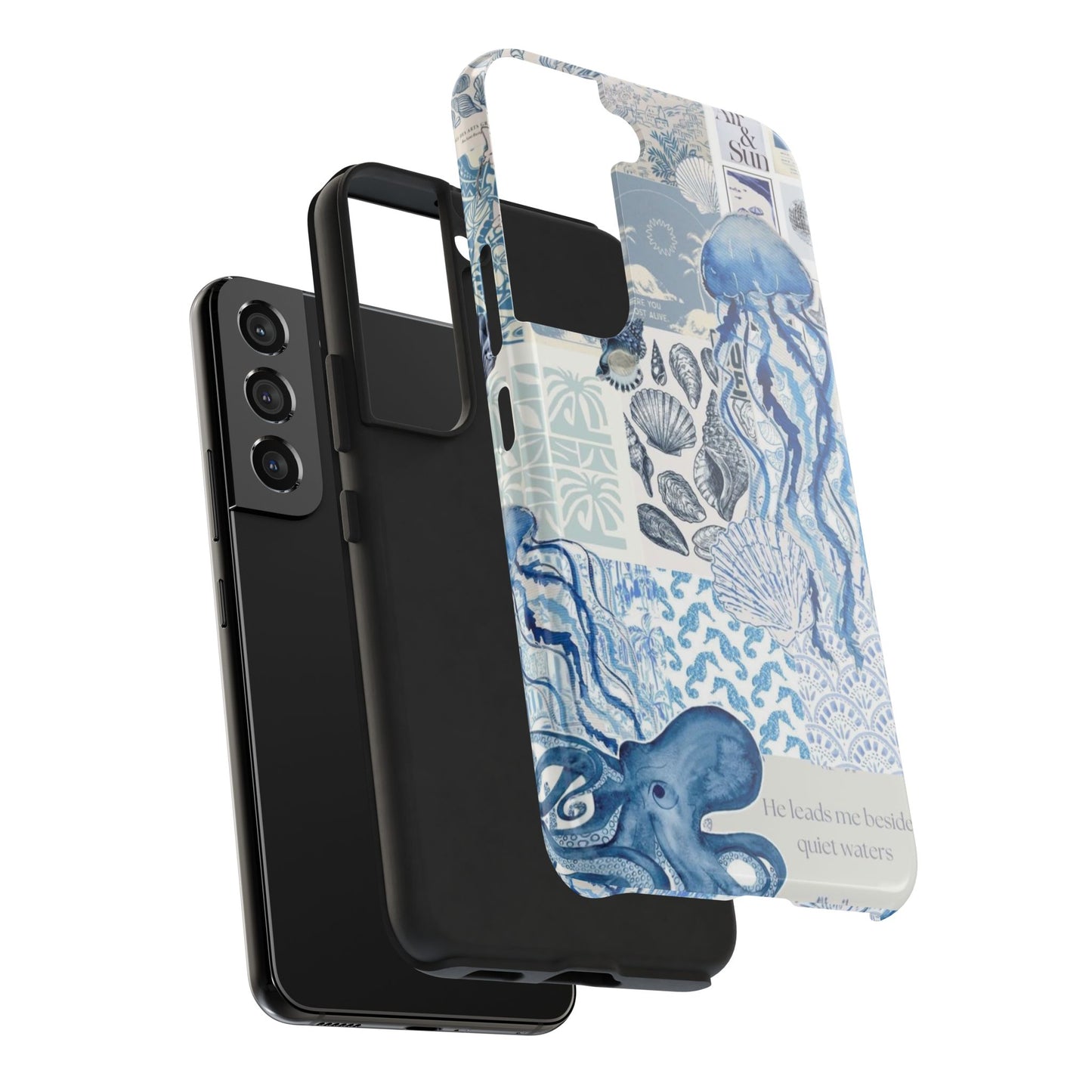 Sea Collage Tough Phone Case — Blue Jellyfish & Shells Coastal Design