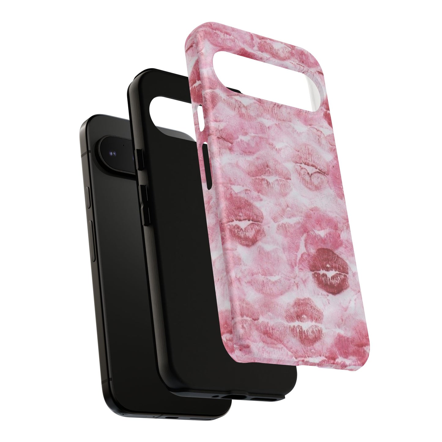 Kiss Print Tough Phone Case — Pink Marble Lip Pattern, Protective iPhone Cover
