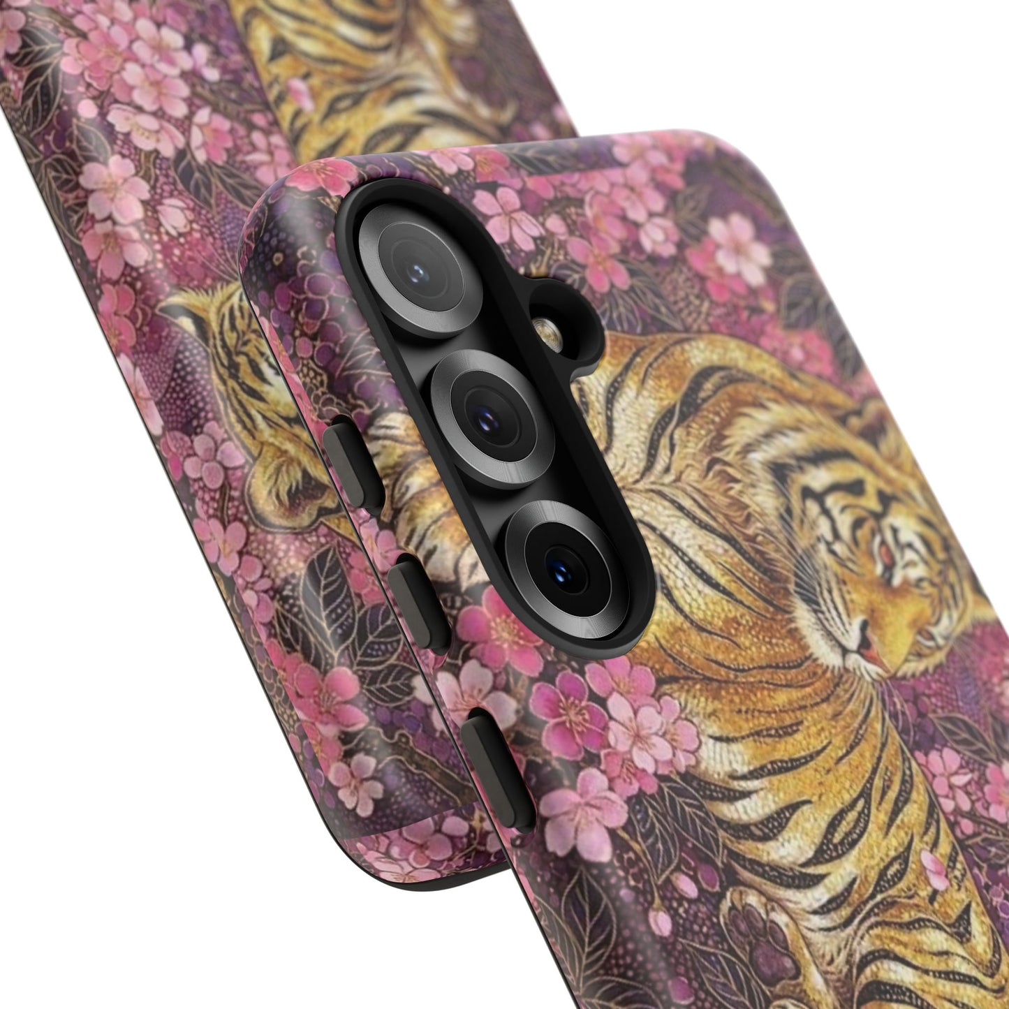 Tiger Floral Phone Case — Vintage Sakura Heavy-Duty Protective Cover