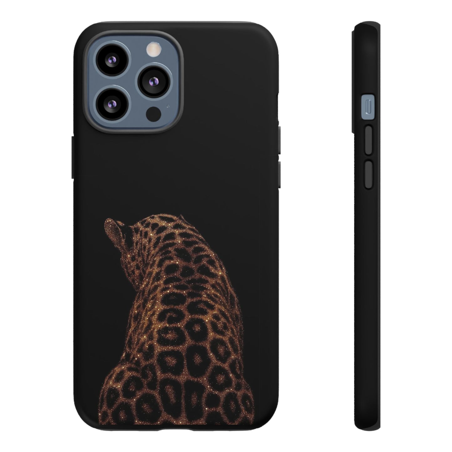 Leopard Print Tough Phone Case - Sleek Black Protective Cover