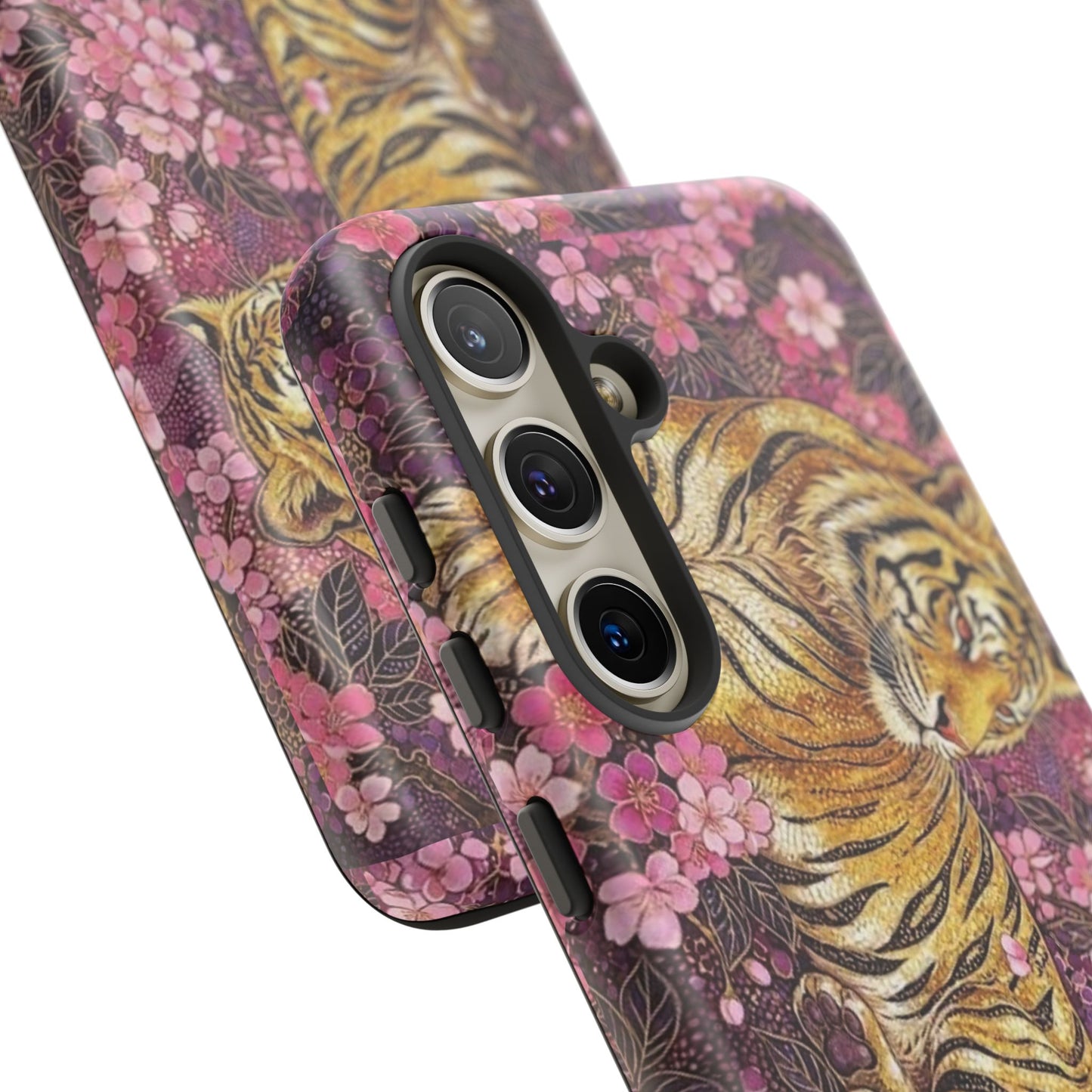 Tiger Floral Phone Case — Vintage Sakura Heavy-Duty Protective Cover