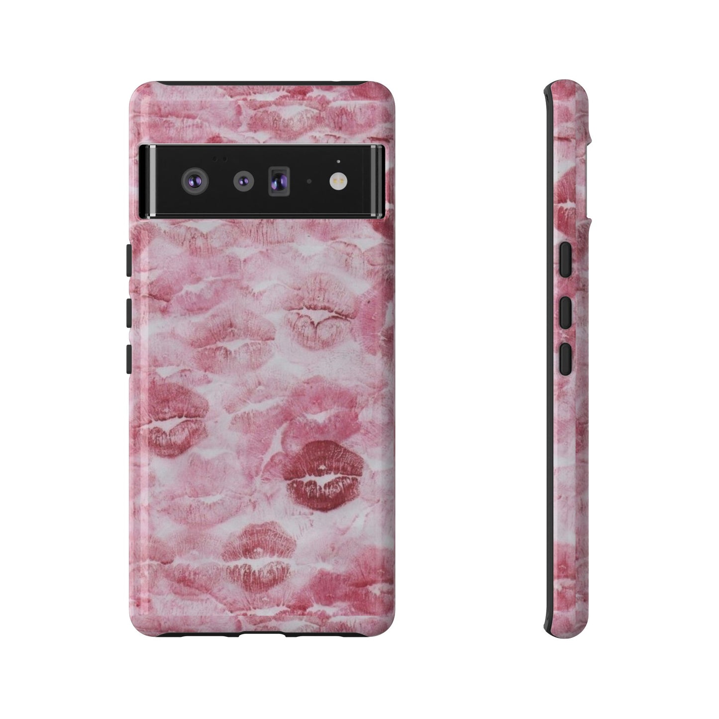 Kiss Print Tough Phone Case — Pink Marble Lip Pattern, Protective iPhone Cover