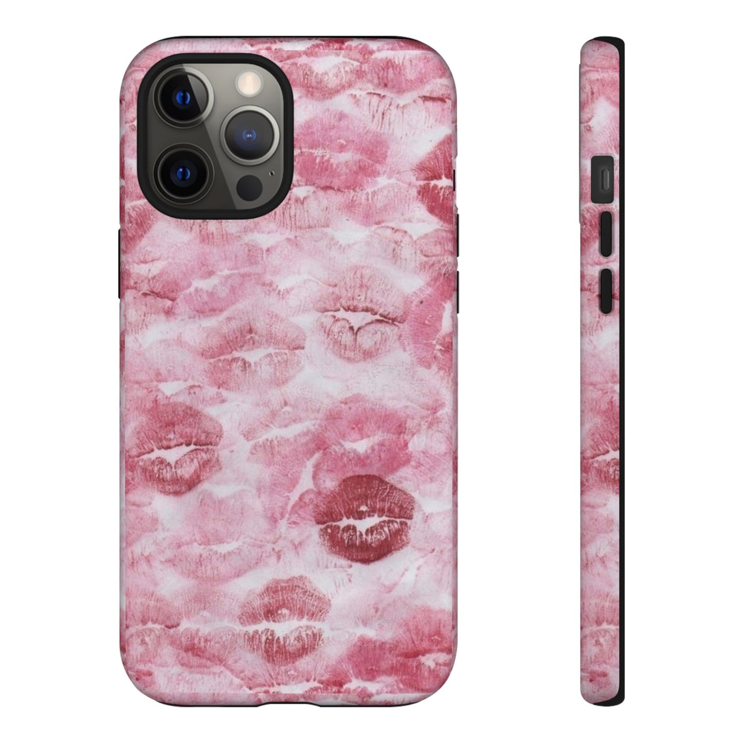 Kiss Print Tough Phone Case — Pink Marble Lip Pattern, Protective iPhone Cover