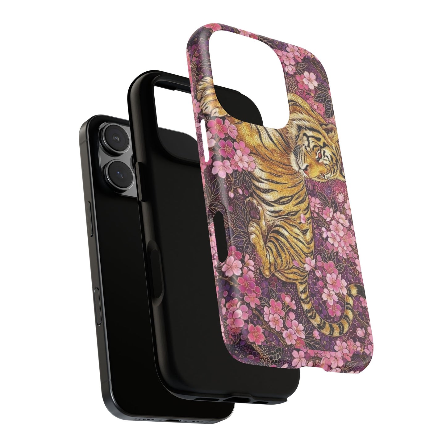 Tiger Floral Phone Case — Vintage Sakura Heavy-Duty Protective Cover
