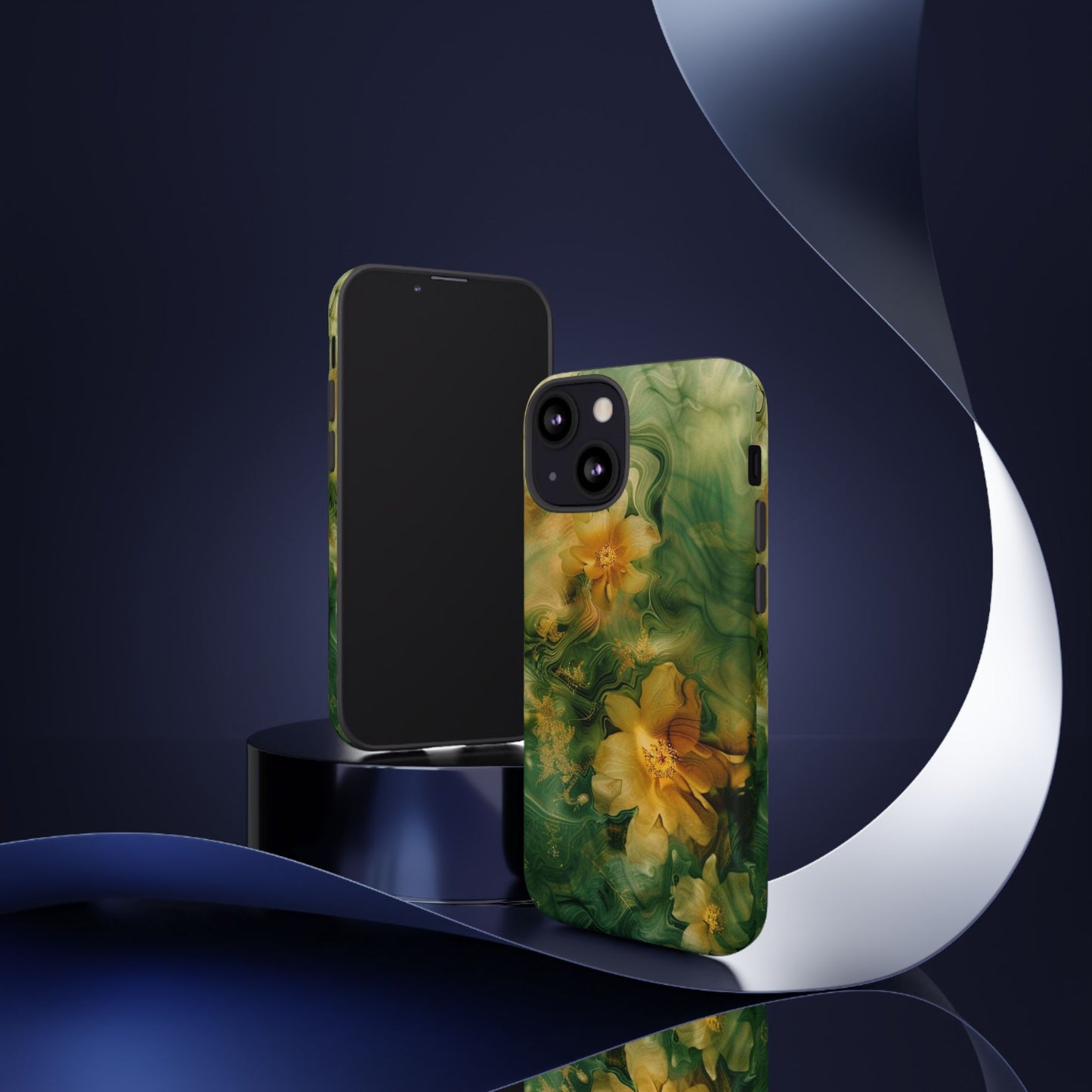 Floral Swirl Phone Case — Green & Gold Vintage Flower Design