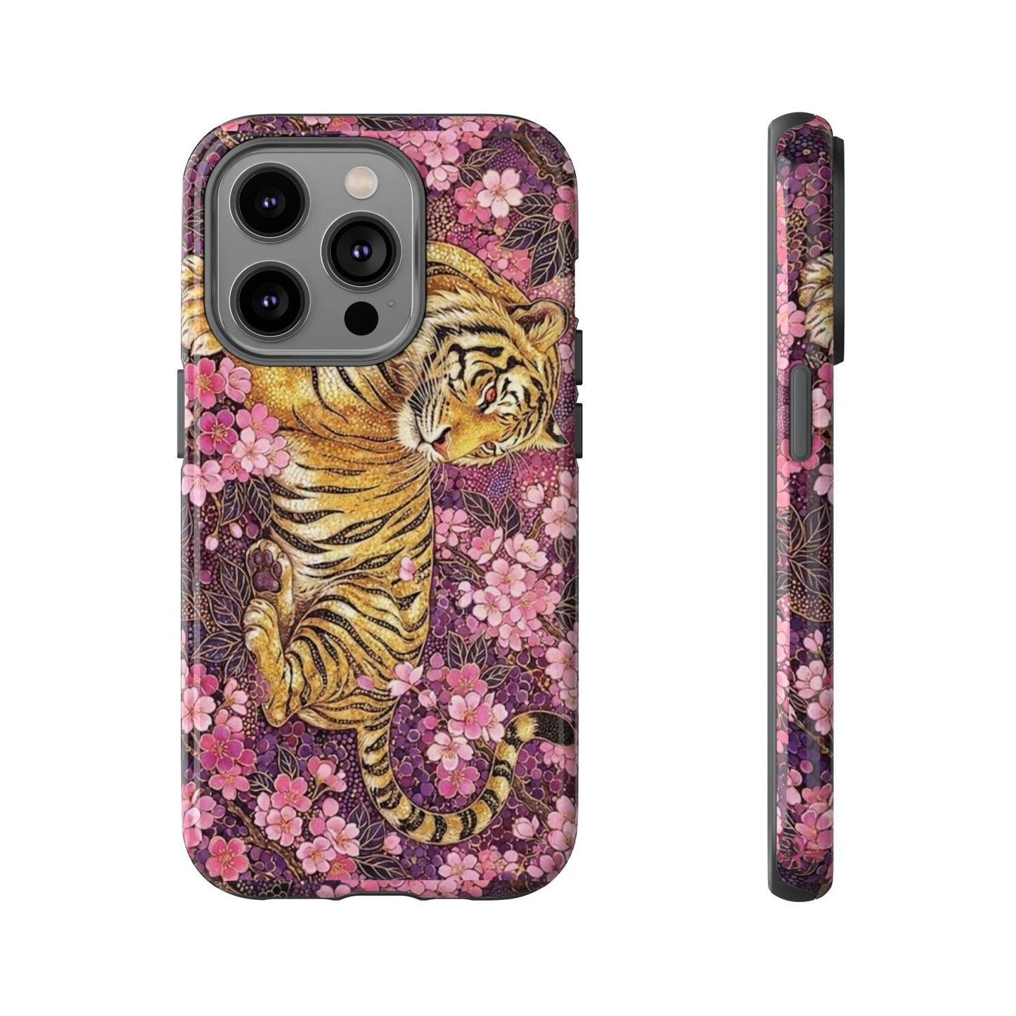 Tiger Floral Phone Case — Vintage Sakura Heavy-Duty Protective Cover