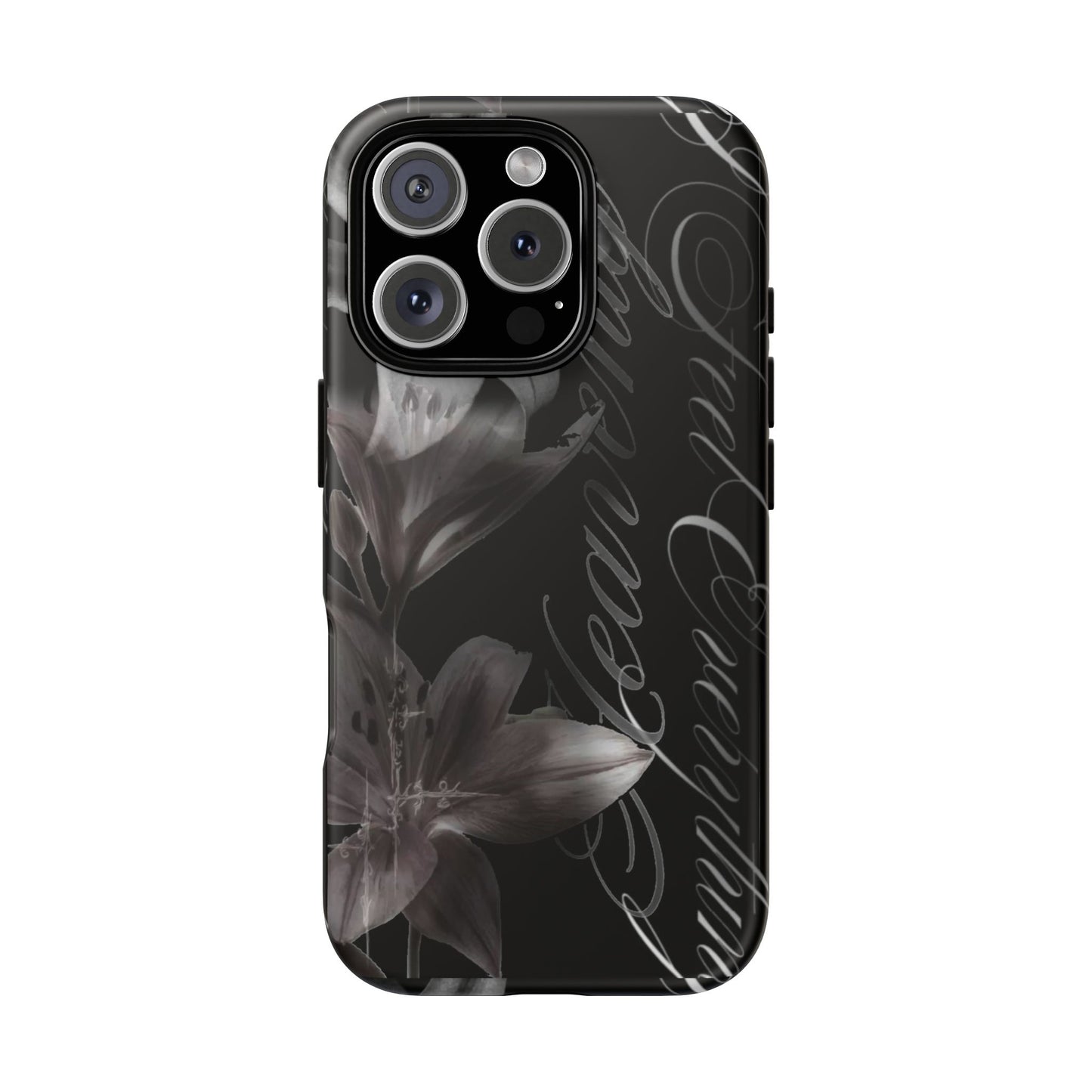Floral Script Tough Phone Case – Black Lily Protective Cover