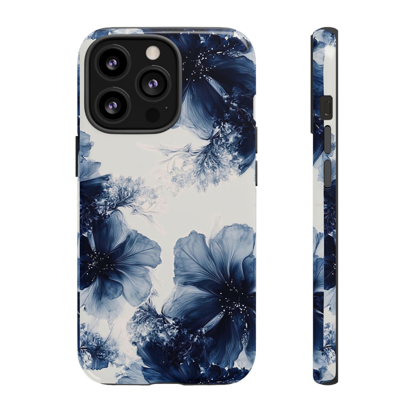 Floral Indigo Tough Phone Case — Blue Botanical Protective Cover