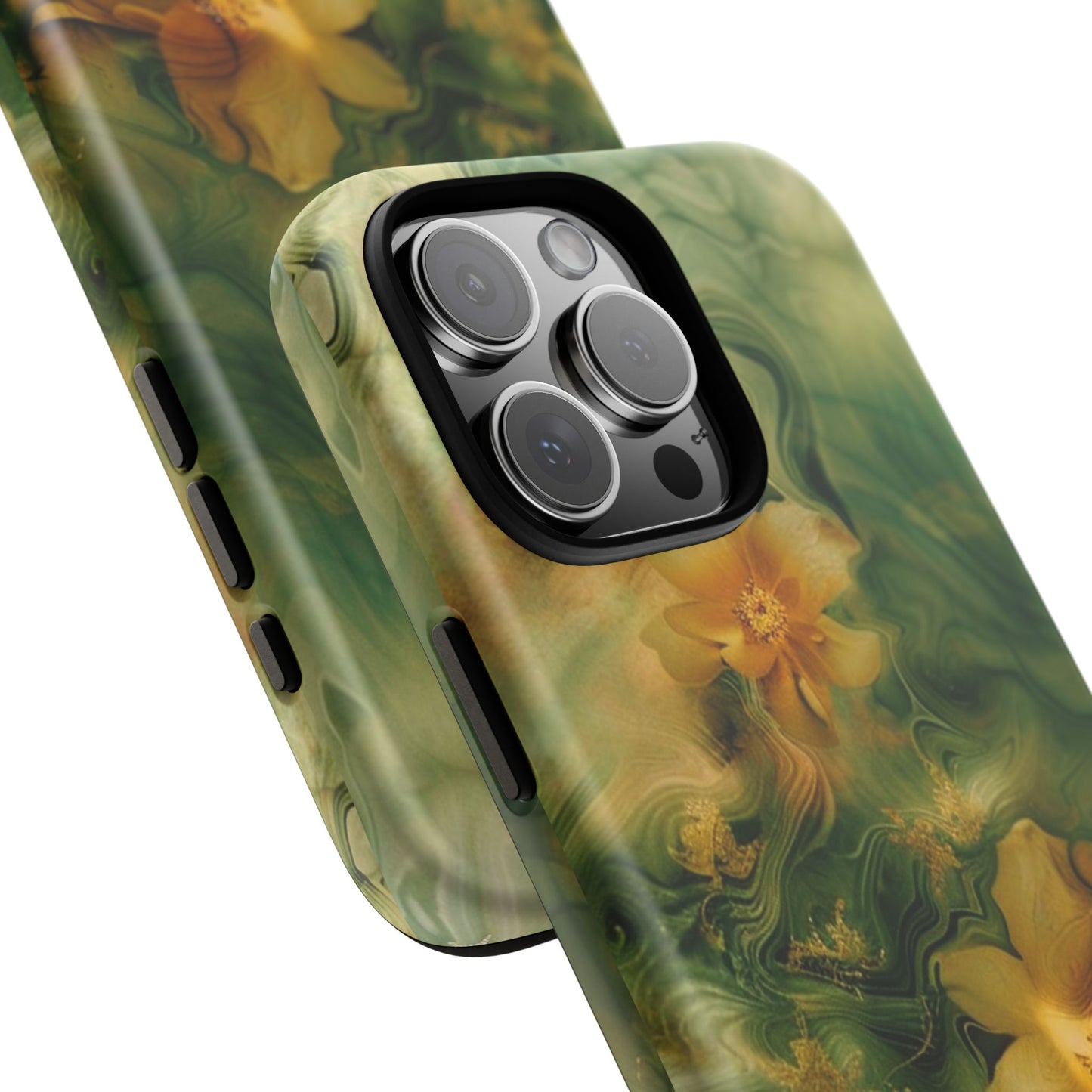 Floral Swirl Phone Case — Green & Gold Vintage Flower Design